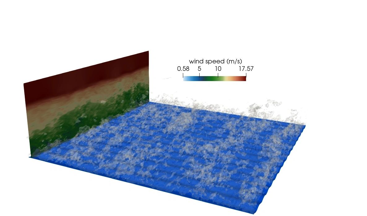 Turbulence simulation over ocean waves